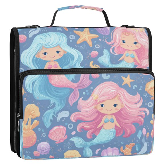Zipper Binder 3 Rings Stationery Office Files Daily Organizer File Folder Storage Bag Cute Little Mermaids