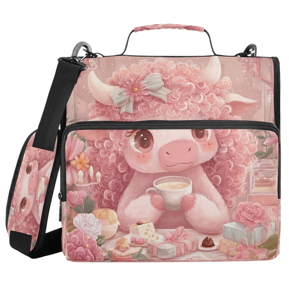 Zipper Binder 3 Rings Stationery Office Files Daily Organizer File Folder Storage Bag Cute Little Pink Cow