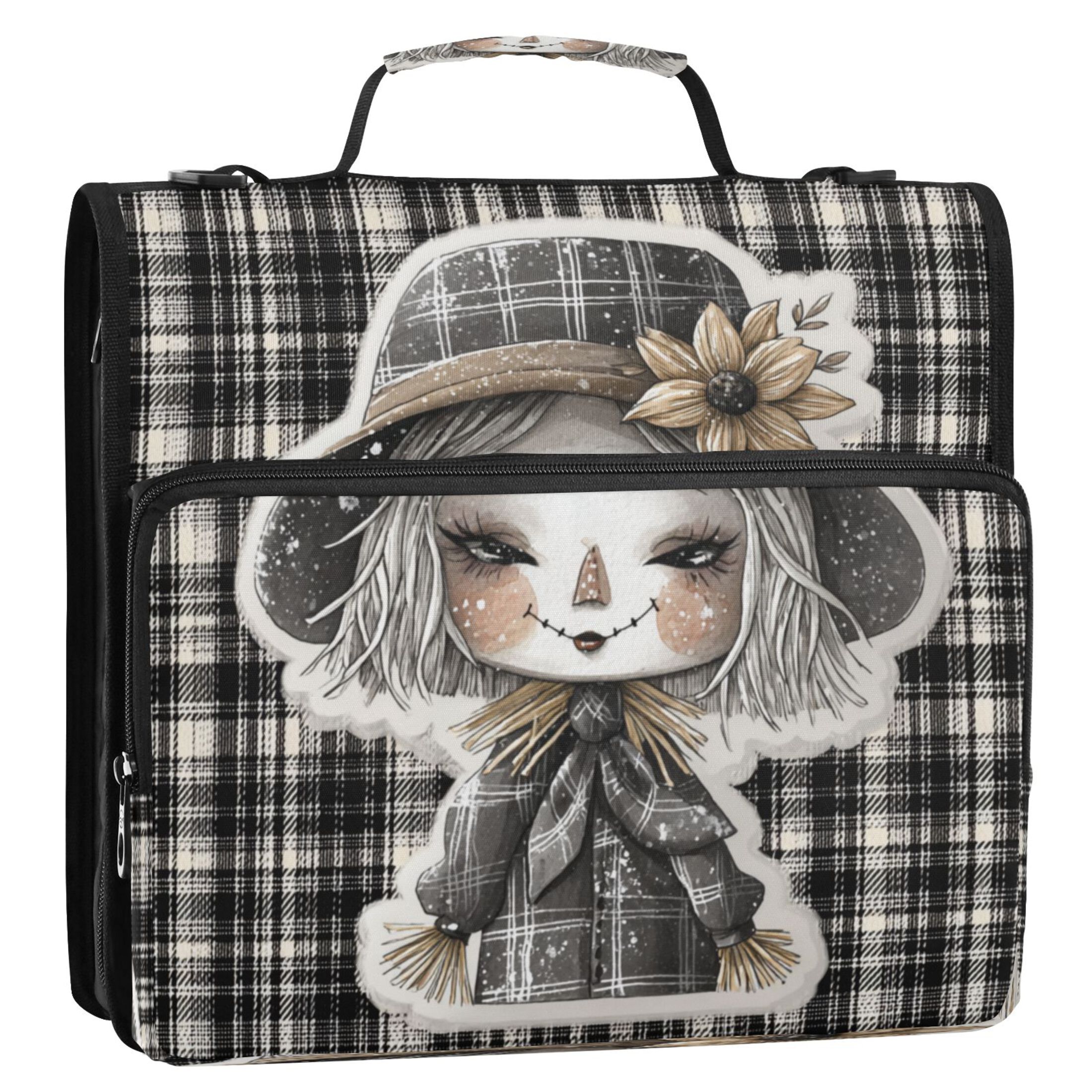 Zipper Binder 3 Rings Stationery Office Files Daily Organizer File Folder Storage Bag Dark-themed Straw Doll