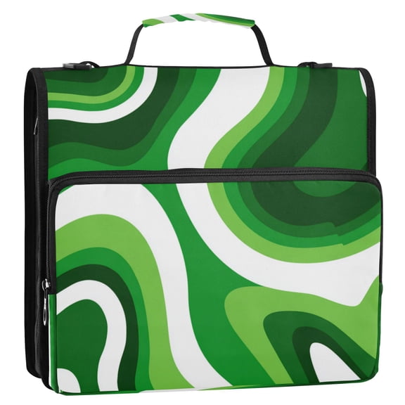 Zipper Binder 3 Rings Stationery Office Files Daily Organizer File Folder Storage Bag Deep Green Thick Lines