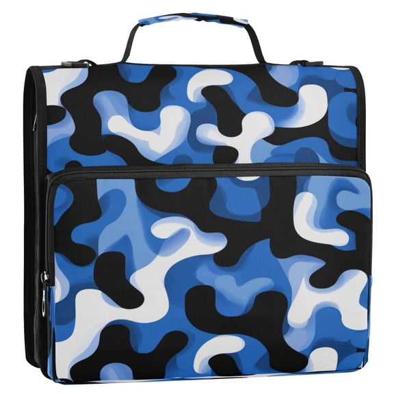Zipper Binder 3 Rings Stationery Office Files Daily Organizer File Folder Storage Bag Digital Blue and Black