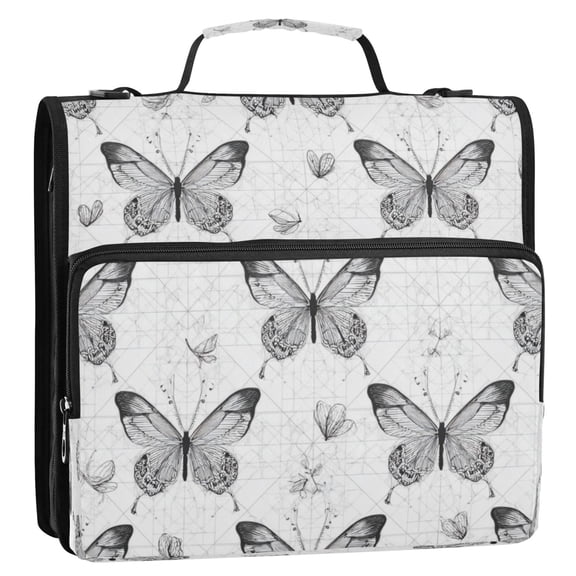 Zipper Binder 3 Rings Stationery Office Files Daily Organizer File Folder Storage Bag Digital Illustration Of Butterflies