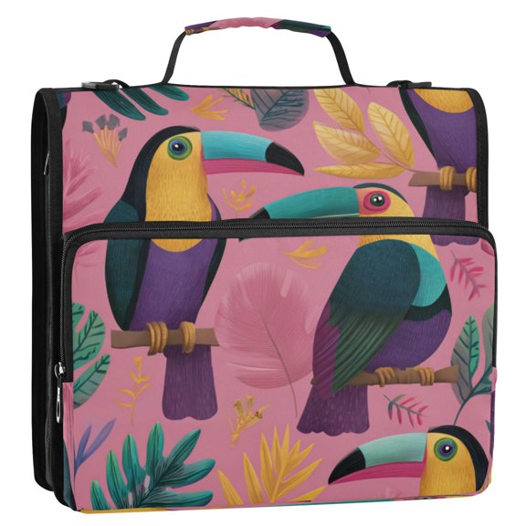 Zipper Binder 3 Rings Stationery Office Files Daily Organizer File Folder Storage Bag Digital Illustration Of Cute Toucans