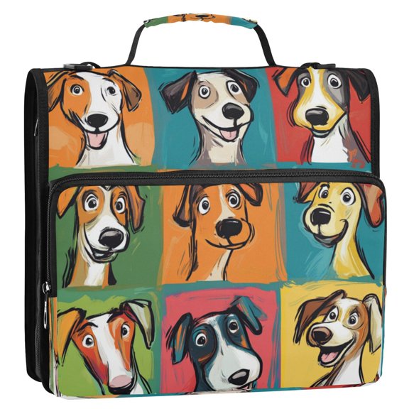 Zipper Binder 3 Rings Stationery Office Files Daily Organizer File Folder Storage Bag Digital Sketch Cartoon Dogs