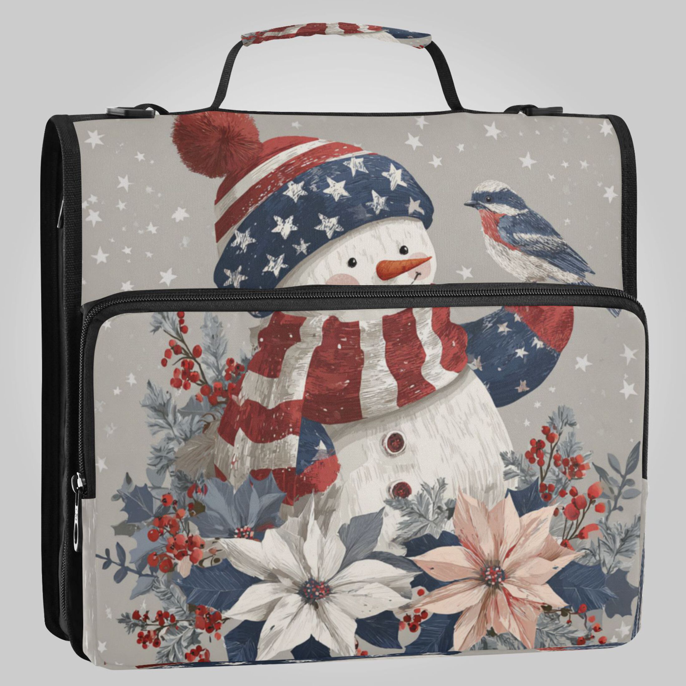 Zipper Binder 3 Rings Stationery Office Files Daily Organizer File Folder Storage Bag Five-star Flag Snowman