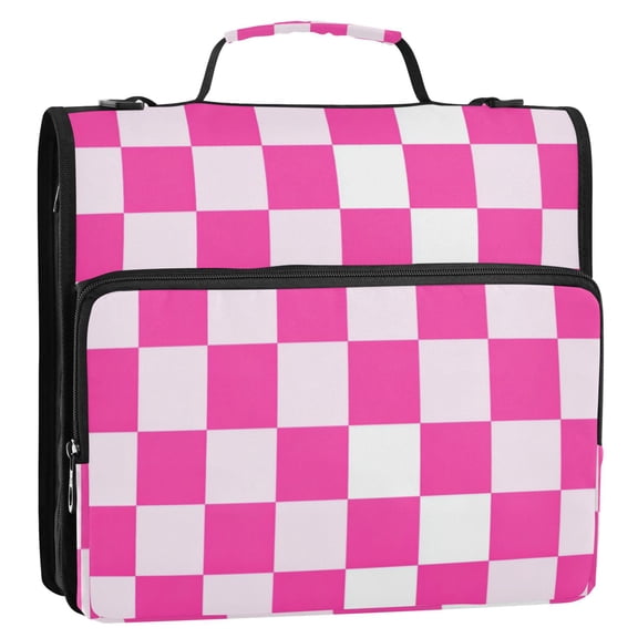 Zipper Binder 3 Rings Stationery Office Files Daily Organizer File Folder Storage Bag Hot Pink Checkered Pattern