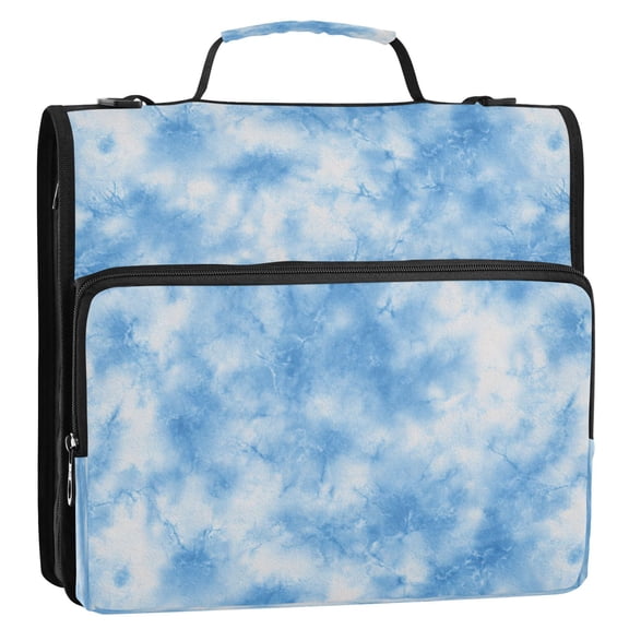 Zipper Binder 3 Rings Stationery Office Files Daily Organizer File Folder Storage Bag Light Blue Tie-dye Pattern