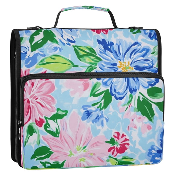 Zipper Binder 3 Rings Stationery Office Files Daily Organizer File Folder Storage Bag Light Sky-blue Pattern