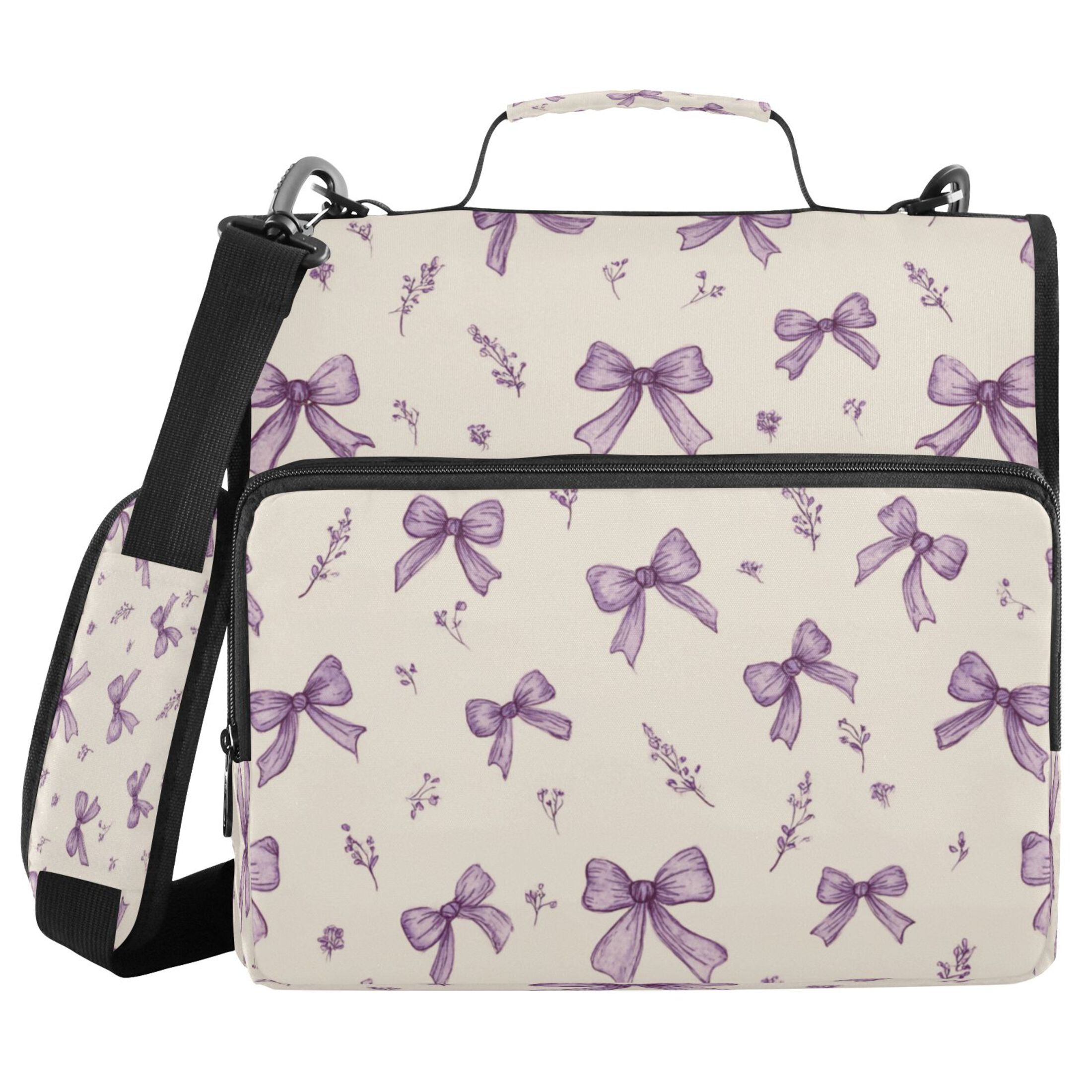 Zipper Binder 3 Rings Stationery Office Files Daily Organizer File Folder Storage Bag Pastel Lavender Bows