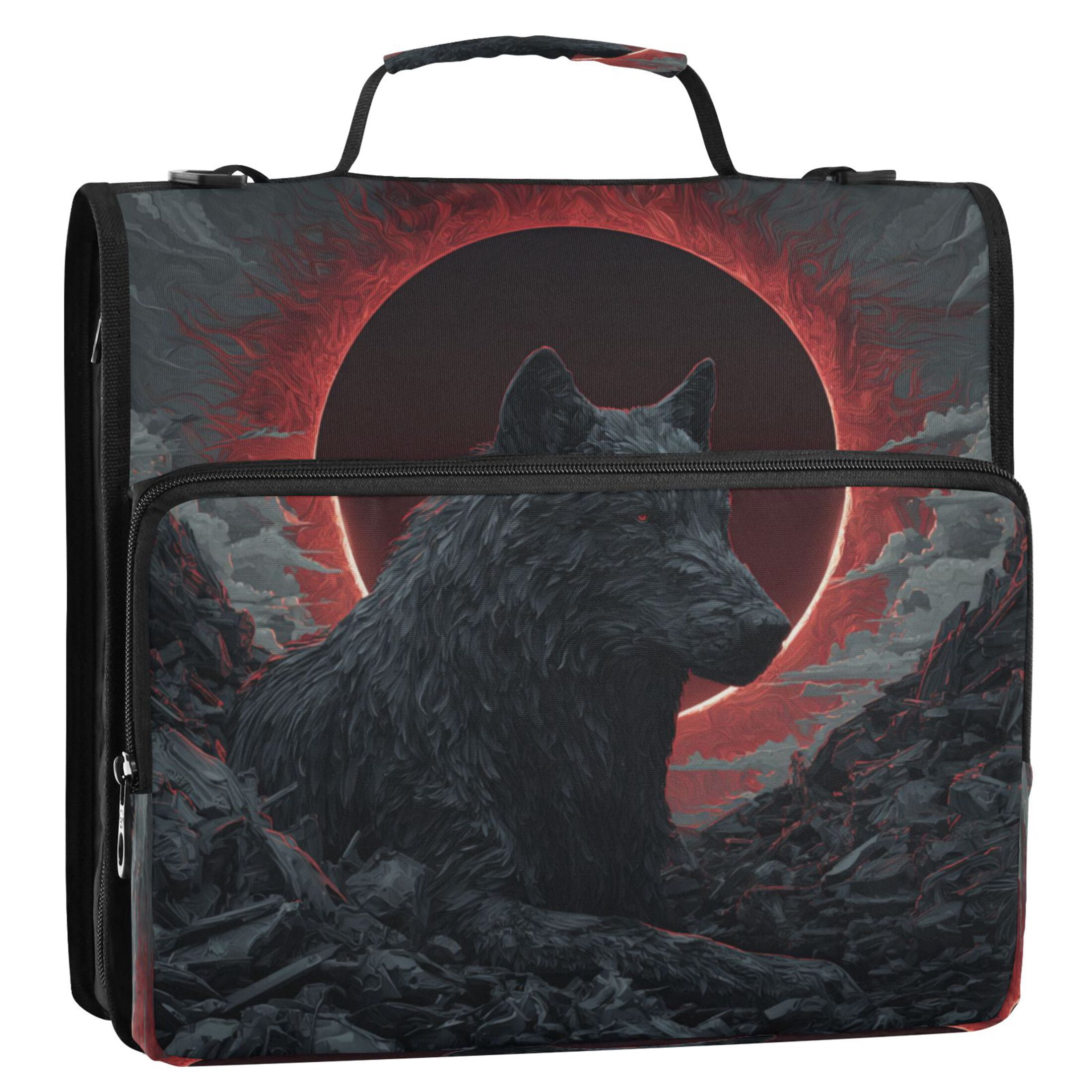 Zipper Binder 3 Rings Stationery Office Files Daily Organizer File Folder Storage Bag Red Sun Lone Wolf