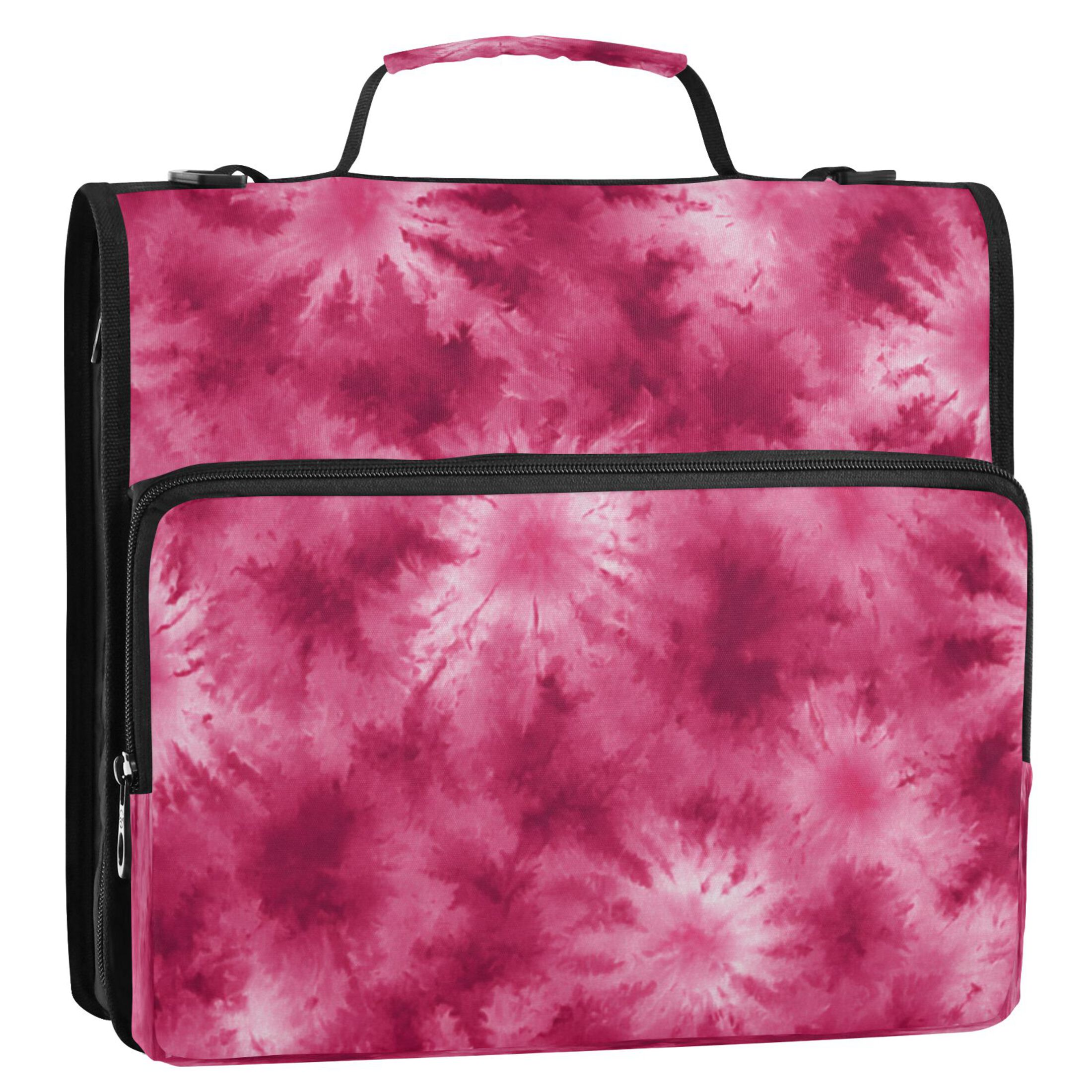 Zipper Binder 3 Rings Stationery Office Files Daily Organizer File Folder Storage Bag Rose Red Tie-dye Pattern
