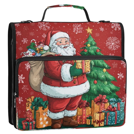 Zipper Binder 3 Rings Stationery Office Files Daily Organizer File Folder Storage Bag Santa Claus and His Presents
