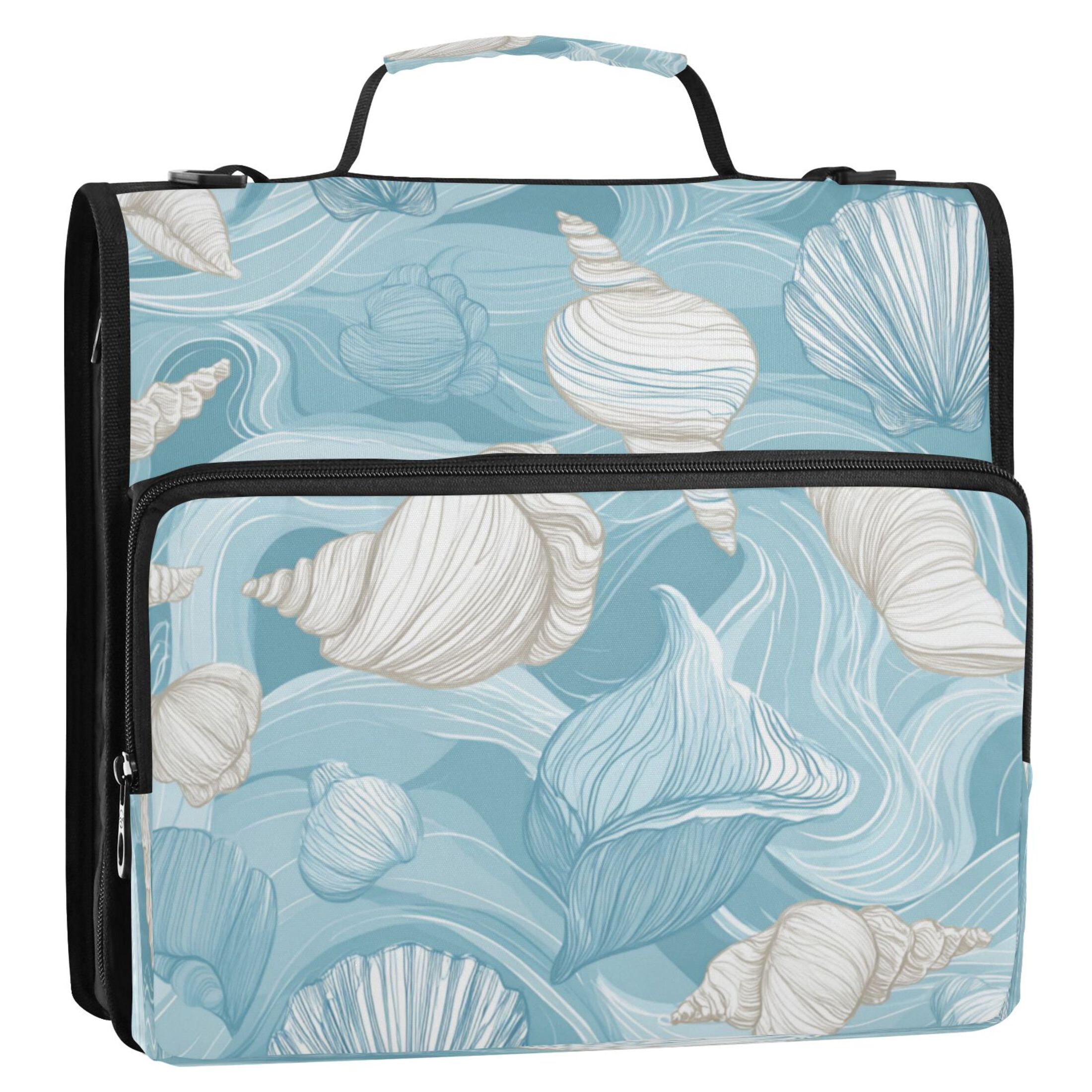 Zipper Binder 3 Rings Stationery Office Files Daily Organizer File Folder Storage Bag Seashells and Sea Waves Pattern