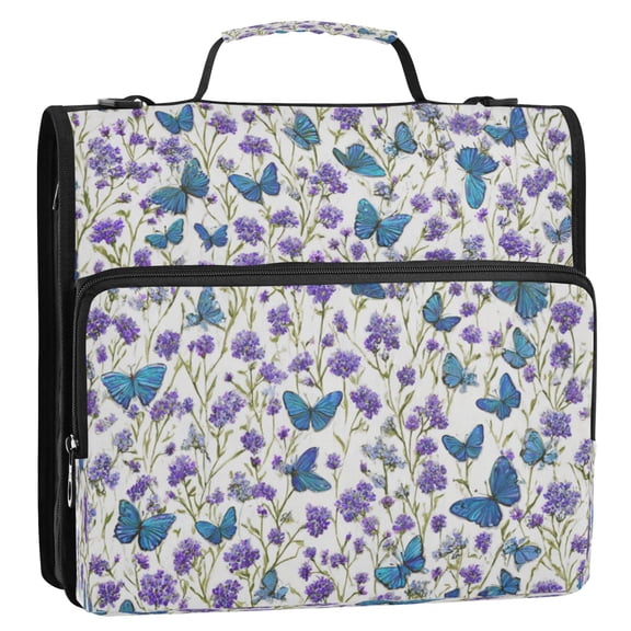 Zipper Binder 3 Rings Stationery Office Files Daily Organizer File Folder Storage Bag Small Blue Butterflies