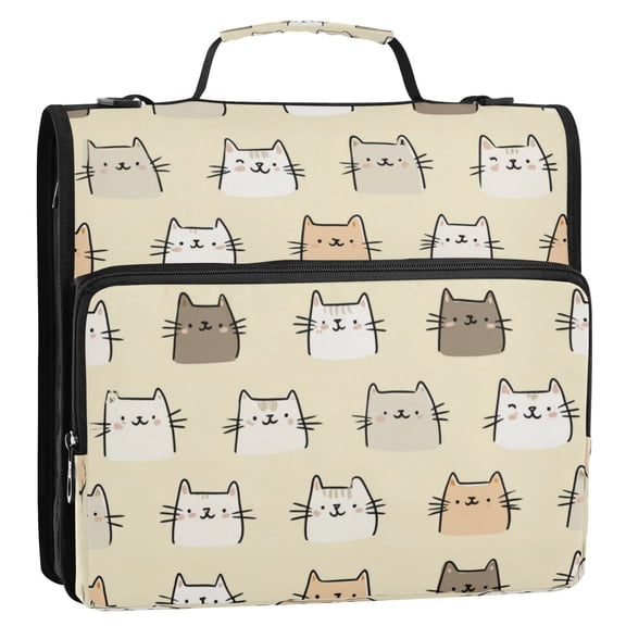 Zipper Binder 3 Rings Stationery Office Files Daily Organizer File Folder Storage Bag Small Repeating Cat Faces