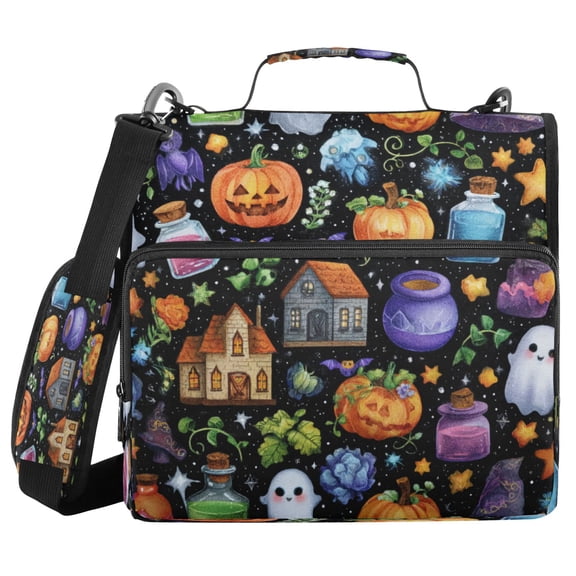 Zipper Binder 3 Rings Stationery Office Files Daily Organizer File Folder Storage Bag Spooky Halloween Fabric