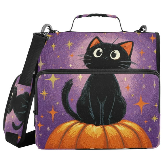 Zipper Binder 3 Rings Stationery Office Files Daily Organizer File Folder Storage Bag Starry Cute Black Cat
