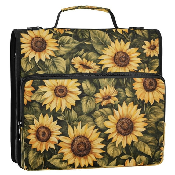 Zipper Binder 3 Rings Stationery Office Files Daily Organizer File Folder Storage Bag Sunflowers Painted