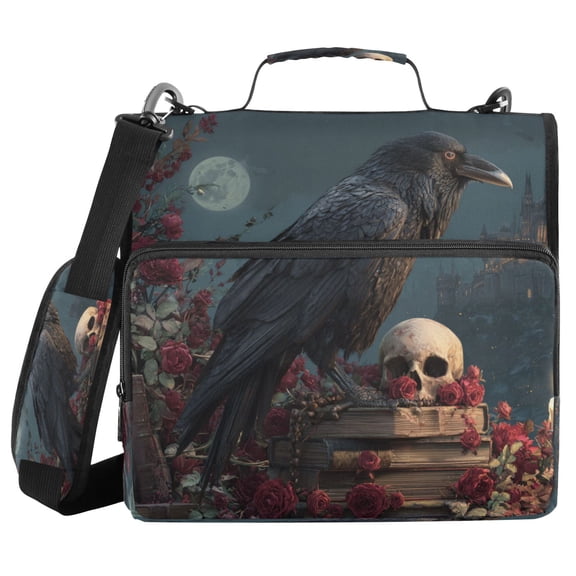Zipper Binder 3 Rings Stationery Office Files Daily Organizer File Folder Storage Bag The Night Black Raven