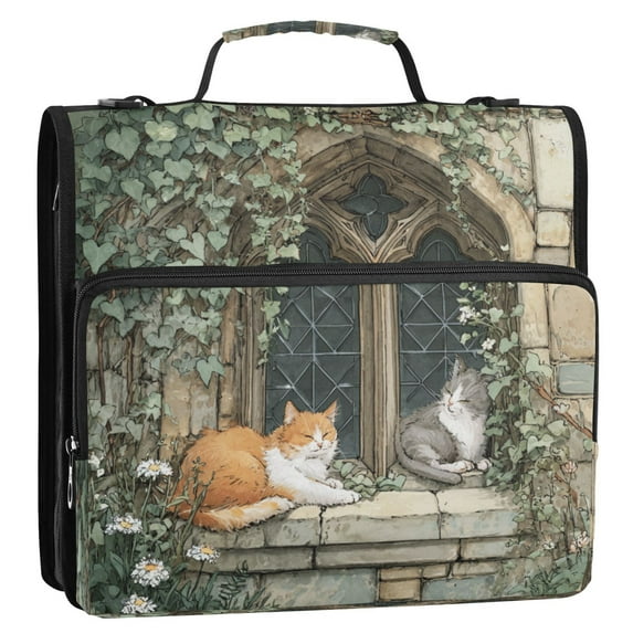 Zipper Binder 3 Rings Stationery Office Files Daily Organizer File Folder Storage Bag Two Cats at The Window