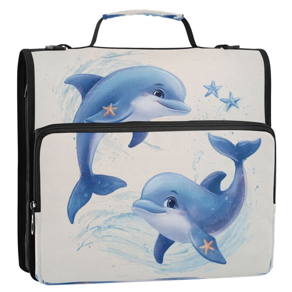 Zipper Binder 3 Rings Stationery Office Files Daily Organizer File Folder Storage Bag Two Cute Dolphins Pattern