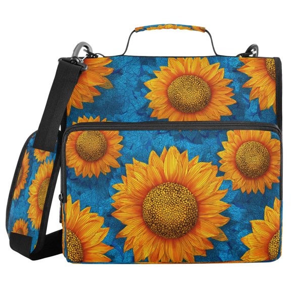Zipper Binder 3 Rings Stationery Office Files Daily Organizer File Folder Storage Bag Vibrant Digital Sunflower Painting