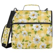 Zipper Binder 3 Rings Stationery Office Files Daily Organizer File Folder Storage Bag Yellow Gingham with Daisies Pattern