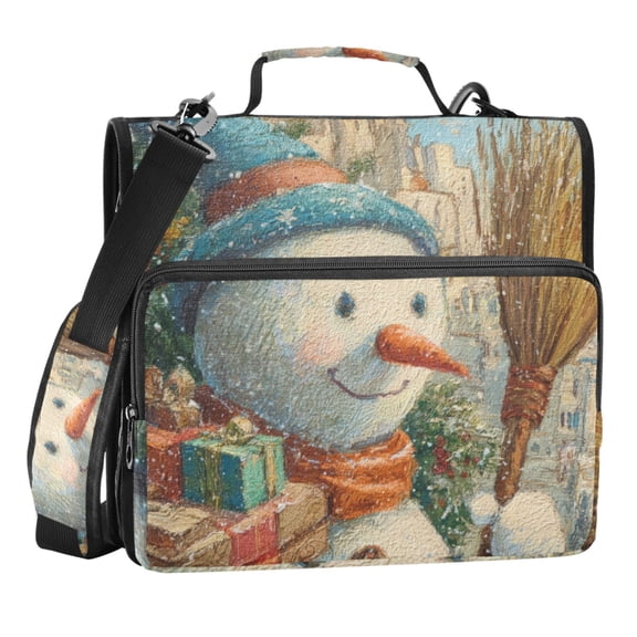 Zipper Binder A Close-up Of A Snowman's Face 1.5 Inch Binder Folder Bag with Shoulder Strap and Handle