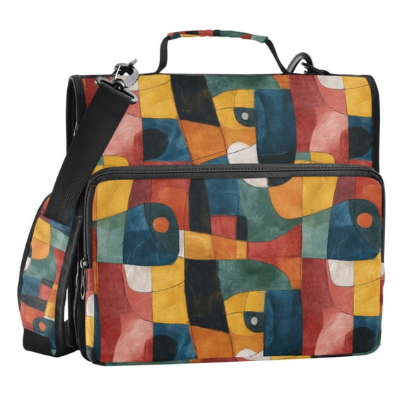 Zipper Binder Abstract Lines 1.5 Inch Binder Folder Bag with Shoulder Strap and Handle