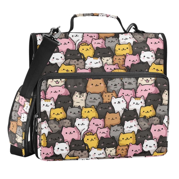 Zipper Binder Anime Cats 1.5 Inch Binder Folder Bag with Shoulder Strap and Handle