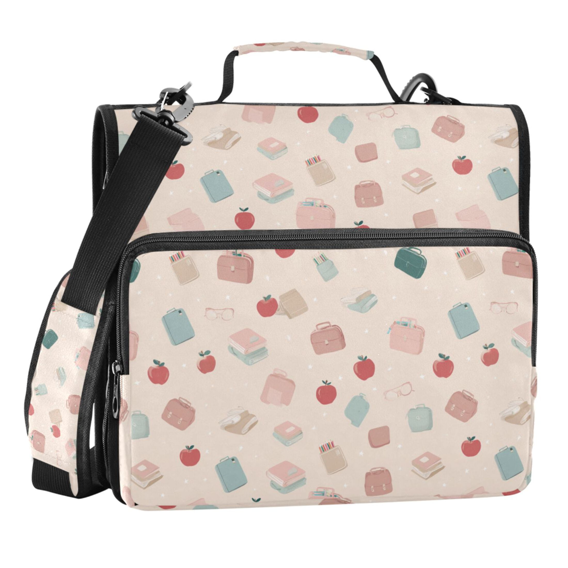 Zipper Binder Apple Book Pencil Case 1.5 Inch Binder Folder Bag with Shoulder Strap and Handle
