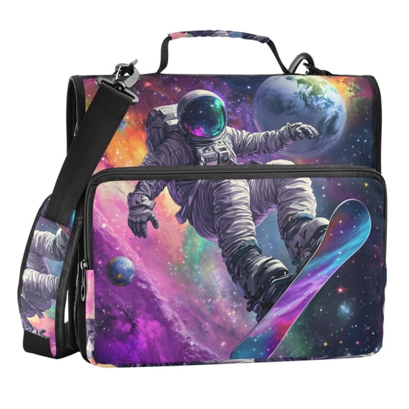 Zipper Binder Astronaut Snowboarding 1.5 Inch Binder Folder Bag with Shoulder Strap and Handle
