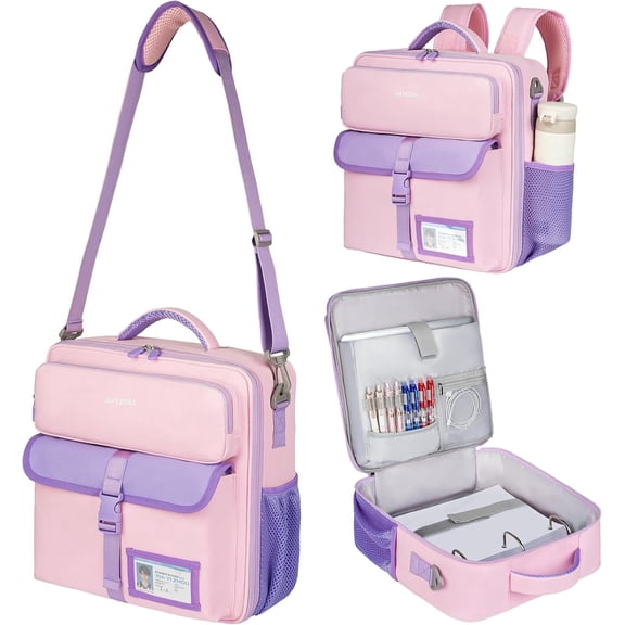 Jaffzora 3 ring 3 inch Zipper Binder Bag,700 Sheets Capacity with Detachable Shoulder & Backpack Straps,Portable Document Organizer,Pink Purple