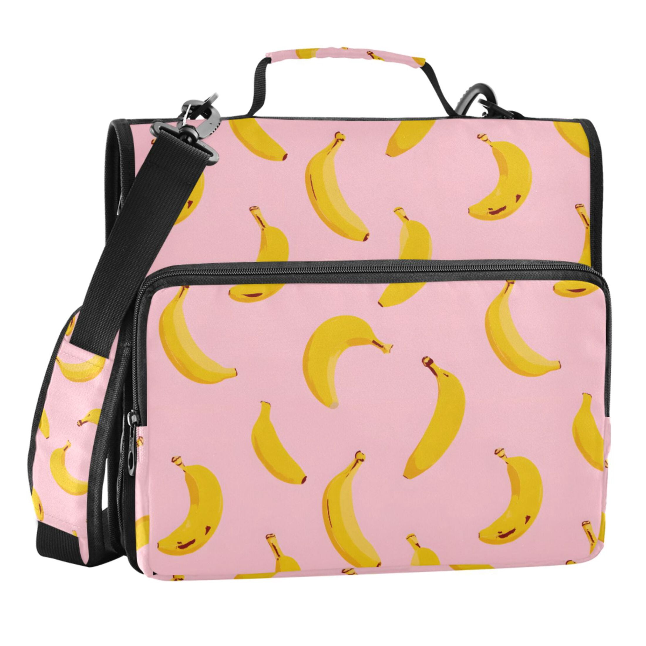 Zipper Binder Banana Pattern 1.5 Inch Binder Folder Bag with Shoulder Strap and Handle