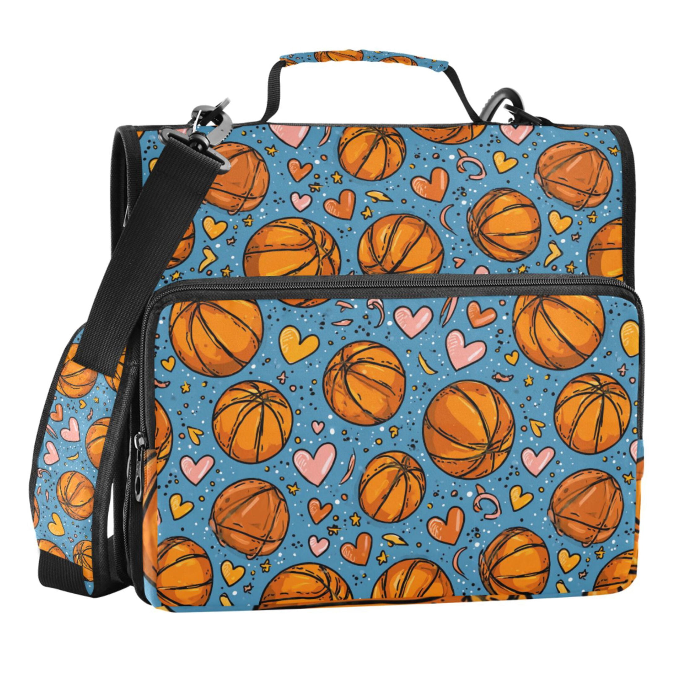 Zipper Binder Basketball Love 1.5 Inch Binder Folder Bag with Shoulder Strap and Handle