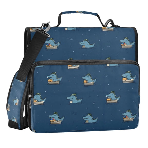 Zipper Binder Bathing Crocodile 1.5 Inch Binder Folder Bag with Shoulder Strap and Handle