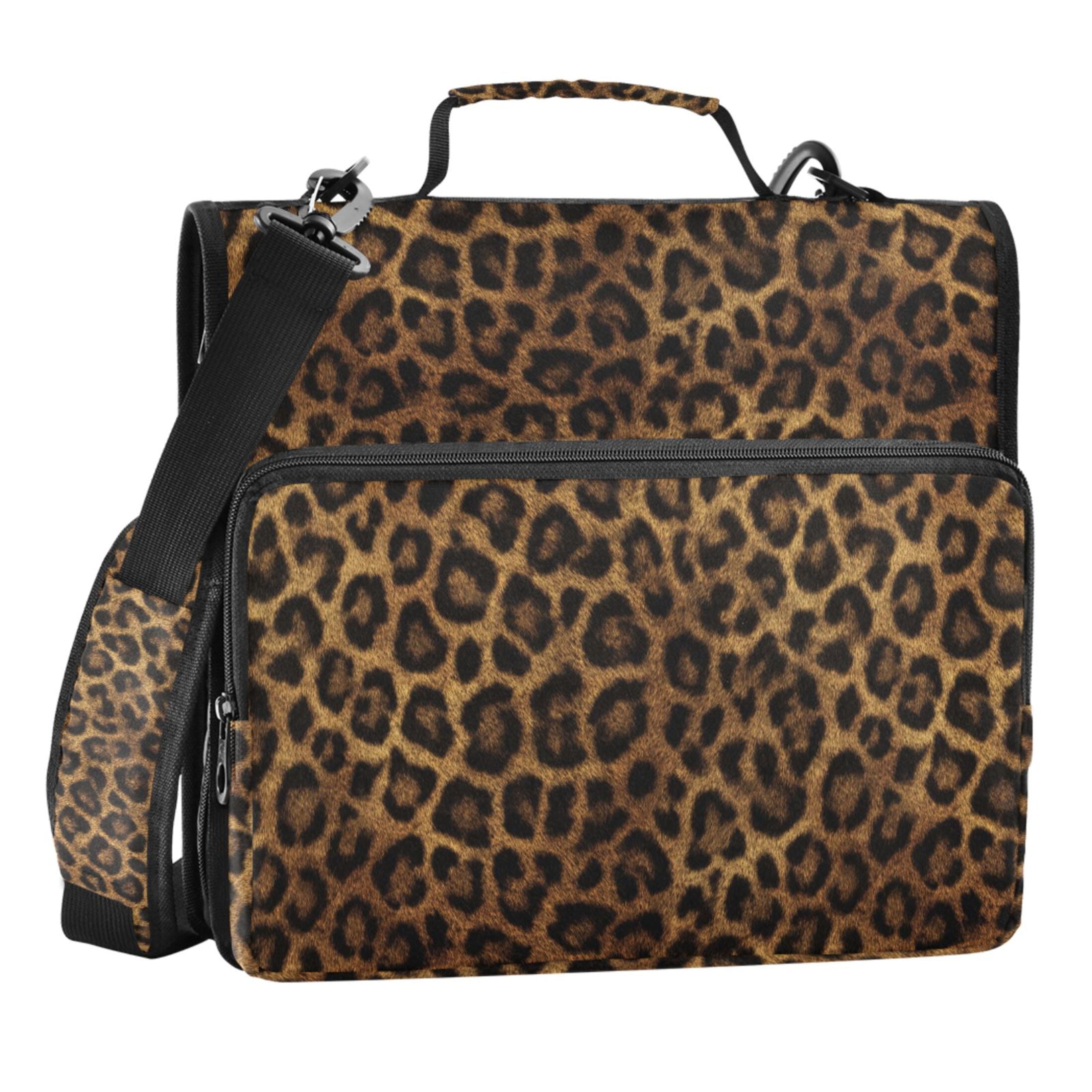 Zipper Binder Beautiful Leopard Print 1.5 Inch Binder Folder Bag with Shoulder Strap and Handle