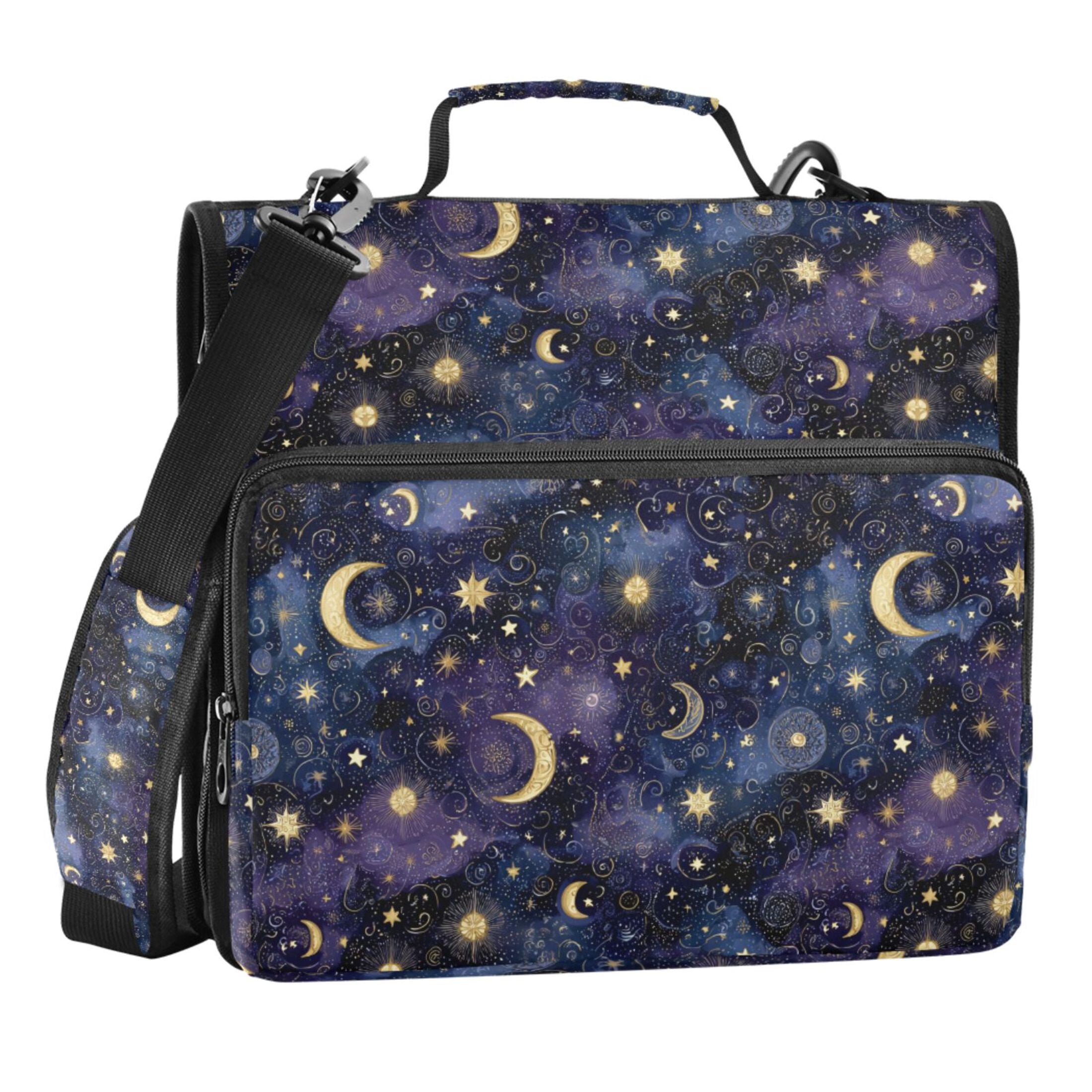 Zipper Binder Beautiful Starry Sky 1.5 Inch Binder Folder Bag with Shoulder Strap and Handle