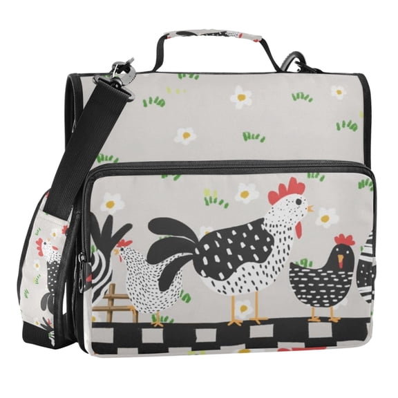 Zipper Binder Black Rooster 1.5 Inch Binder Folder Bag with Shoulder Strap and Handle
