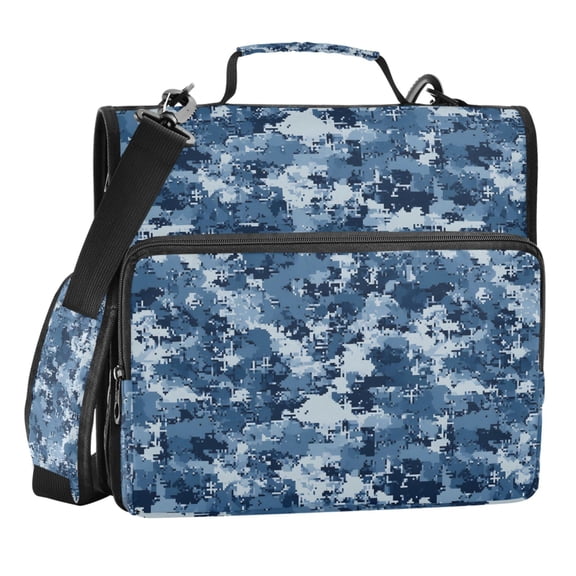 Zipper Binder Blue Digital Camouflage 1.5 Inch Binder Folder Bag with Shoulder Strap and Handle