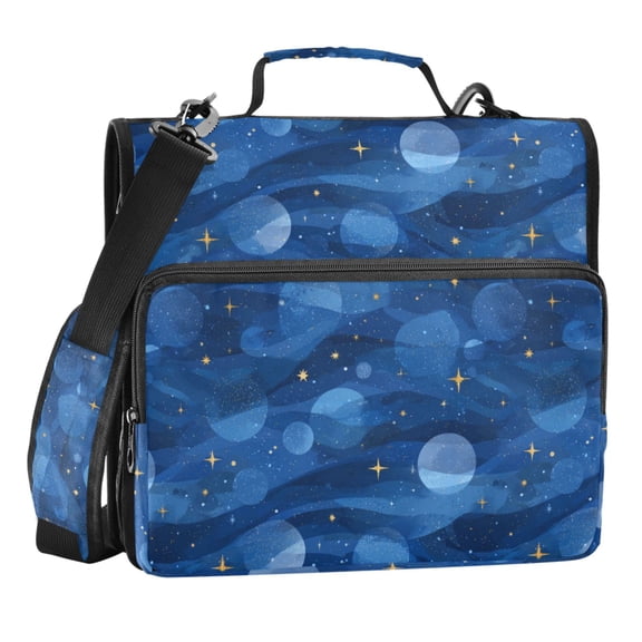 Zipper Binder Blue Galaxy 1.5 Inch Binder Folder Bag with Shoulder Strap and Handle