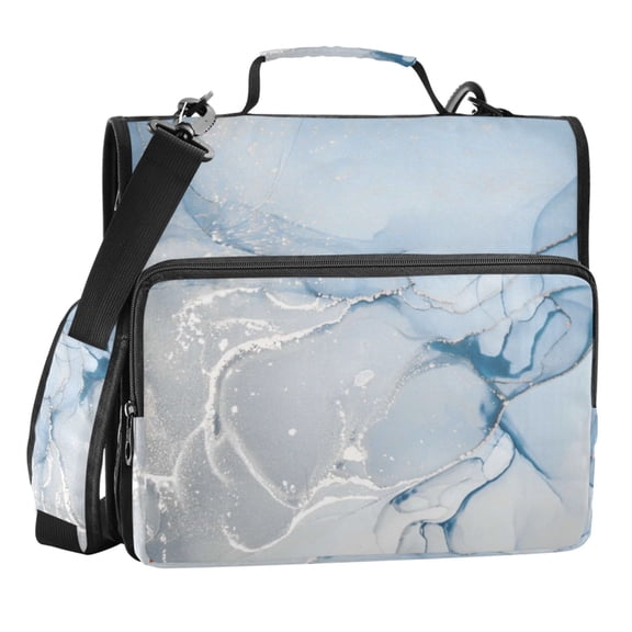 Zipper Binder Blue Marble 1.5 Inch Binder Folder Bag with Shoulder Strap and Handle