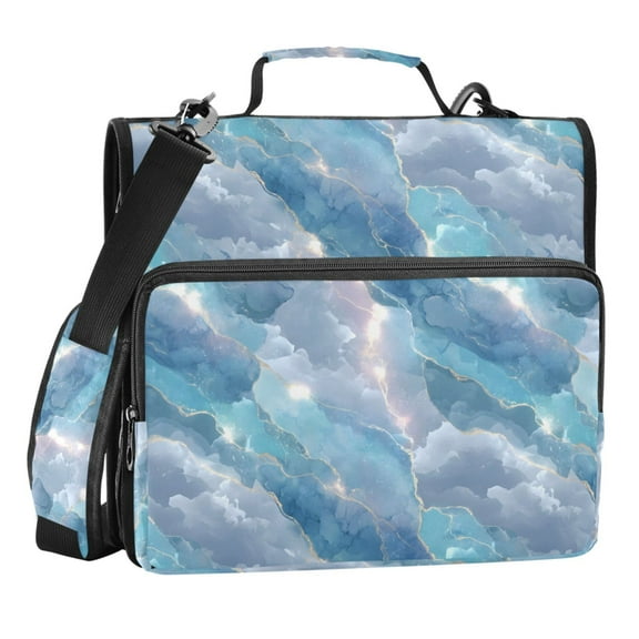 Zipper Binder Blue Marble Texture 1.5 Inch Binder Folder Bag with Shoulder Strap and Handle