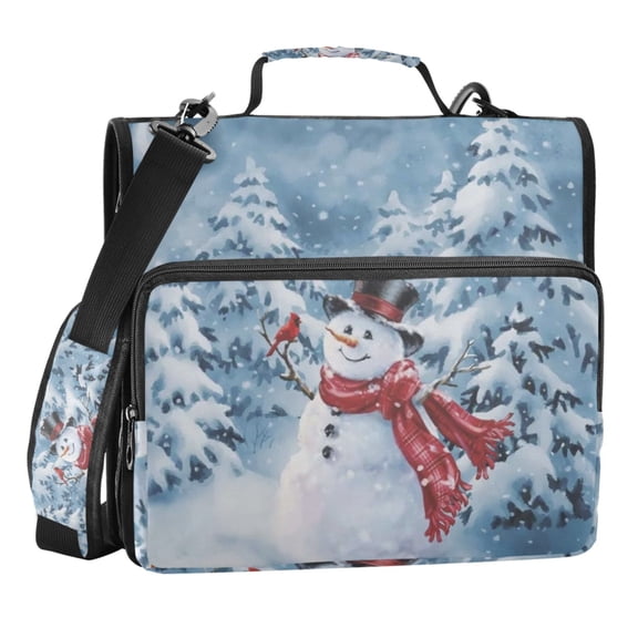 Zipper Binder Blue Snowman 1.5 Inch Binder Folder Bag with Shoulder Strap and Handle