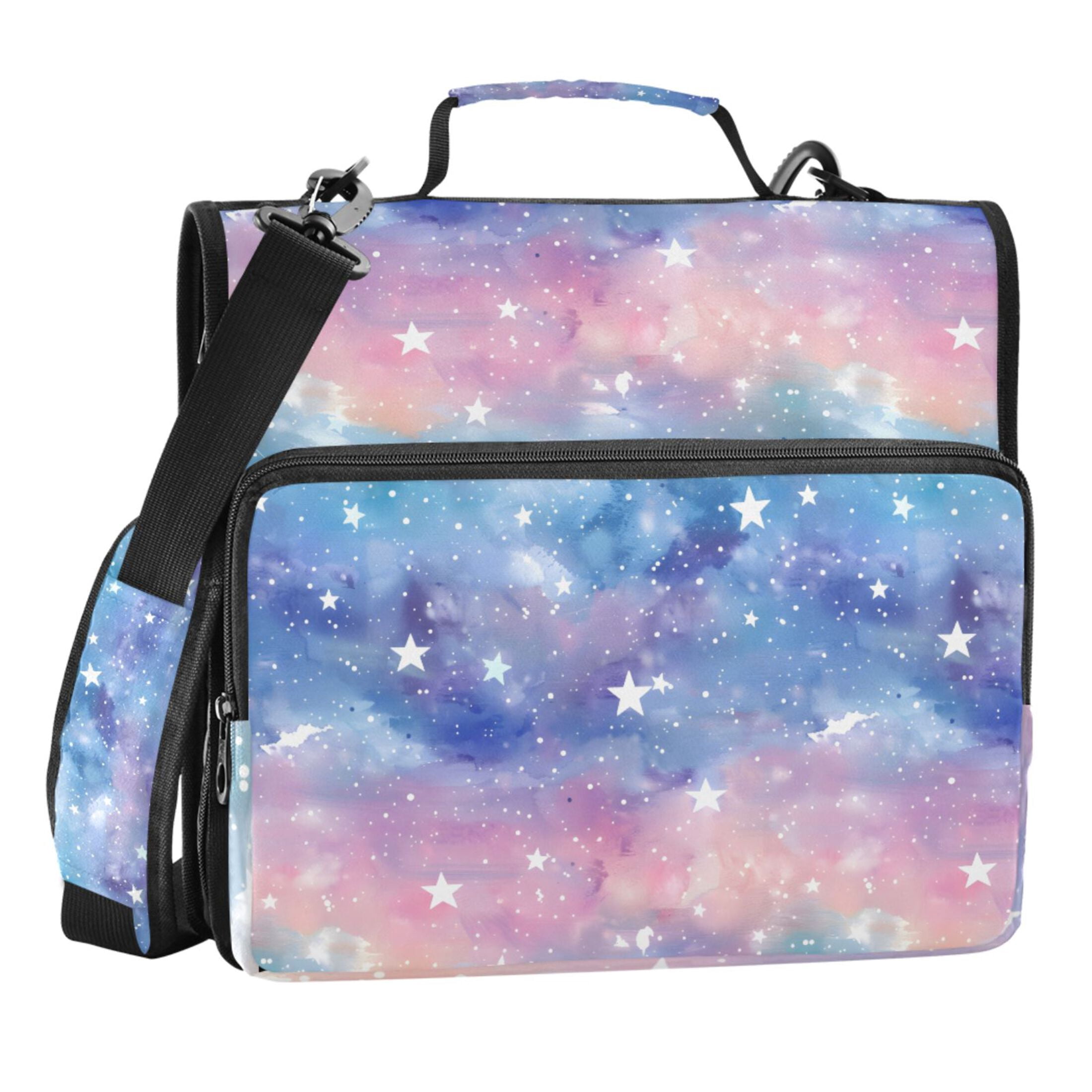 Zipper Binder Blur Blue Purple Stars 1.5 Inch Binder Folder Bag with Shoulder Strap and Handle