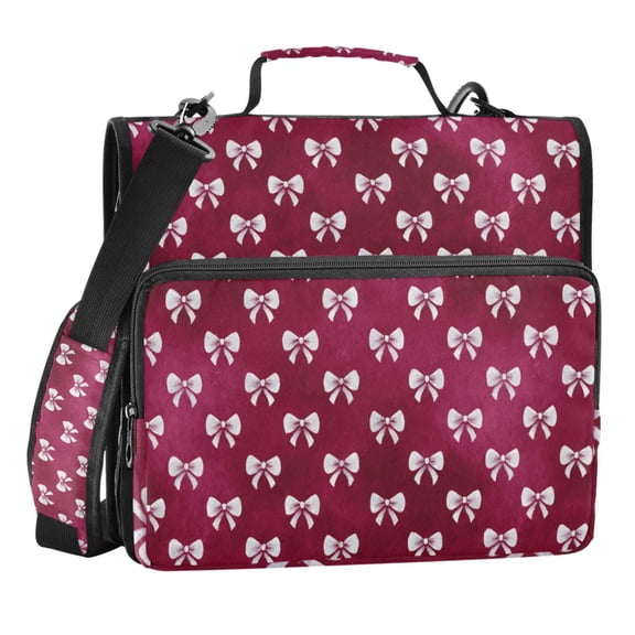 Zipper Binder Bow 1.5 Inch Binder Folder Bag with Shoulder Strap and Handle