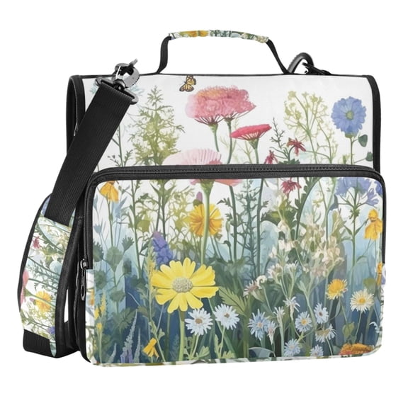 Zipper Binder Brightly Coloured Bushes 1.5 Inch Binder Folder Bag with Shoulder Strap and Handle