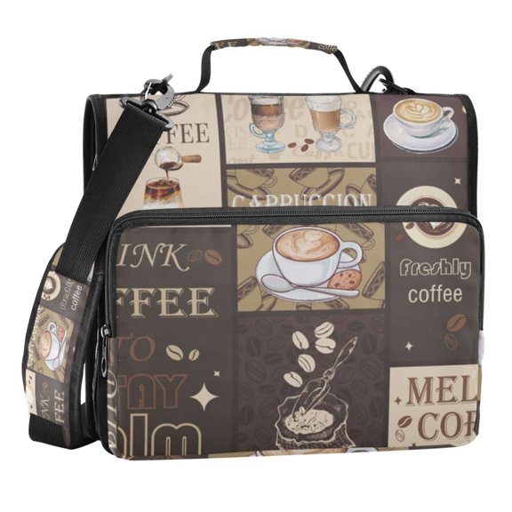 Zipper Binder Brown Coffee 1.5 Inch Binder Folder Bag with Shoulder Strap and Handle