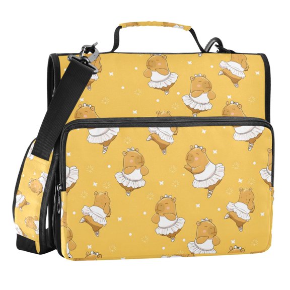Zipper Binder Capybara Dancing 1.5 Inch Binder Folder Bag with Shoulder Strap and Handle