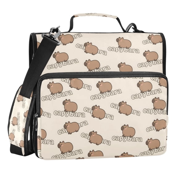 Zipper Binder Capybara Word 1.5 Inch Binder Folder Bag with Shoulder Strap and Handle